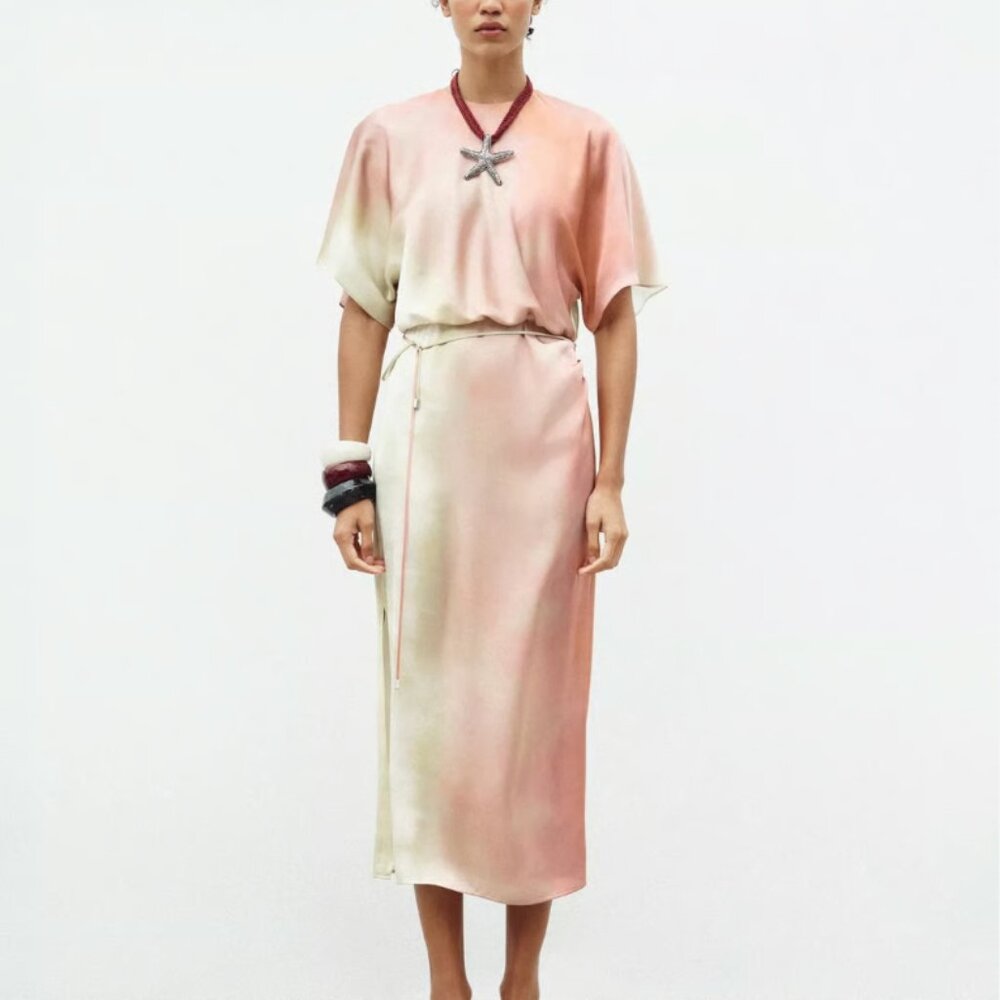 ZARA Satin Draped Midi Dress – Size XL | New, Never Worn 🧡